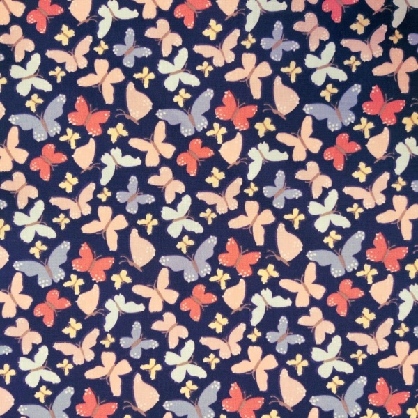 Butterfies Polycotton on Navy